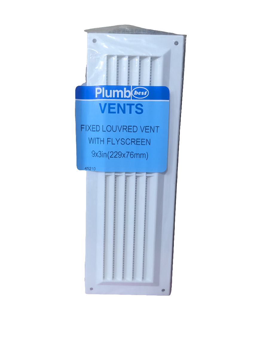 Grilles de ventilation fixes à lamelles avec moustiquaire, 22,9 x 7,6 cm, en plastique blanc à monter en surface (taille de l'ouverture 229 x 63 mm - taille totale de la grille 257 x 89 mm)
