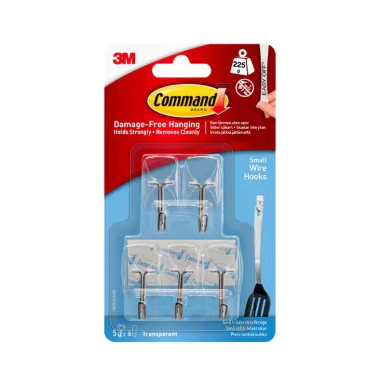 17067CLR-5 Command Small Clear Wire Hooks with Clear Strips 5pk