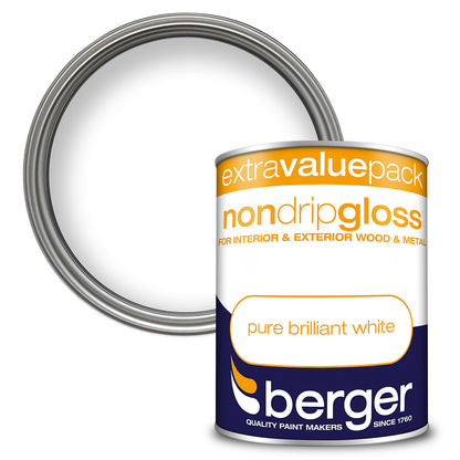 Peinture laque brillante non-égouttante Berger Blanc Pur - 1,25 L