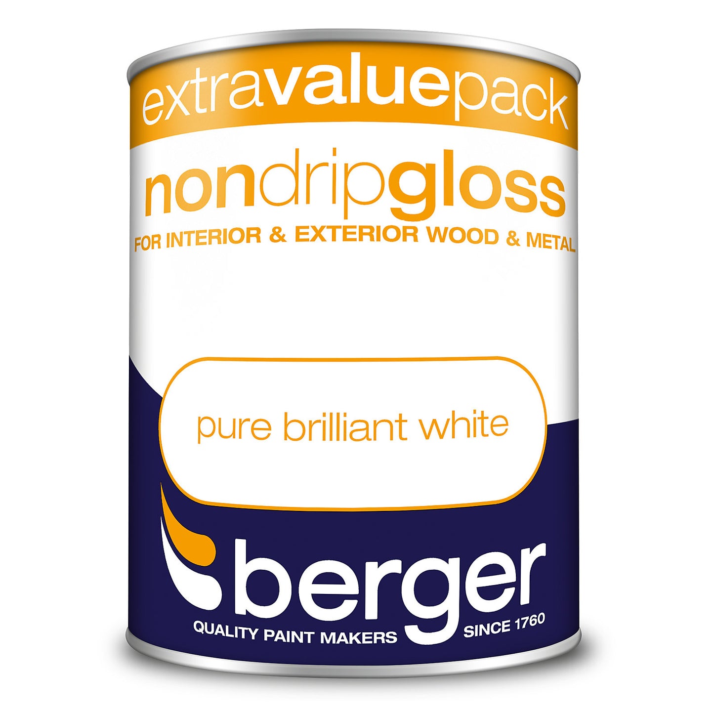 Peinture laque brillante non-égouttante Berger Blanc Pur - 1,25 L