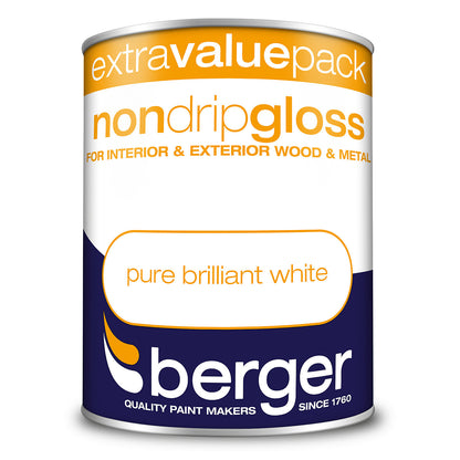 Peinture laque brillante non-égouttante Berger Blanc Pur - 1,25 L