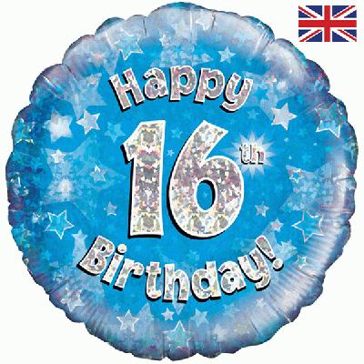 18″ Happy 16th Birthday Blue Foil