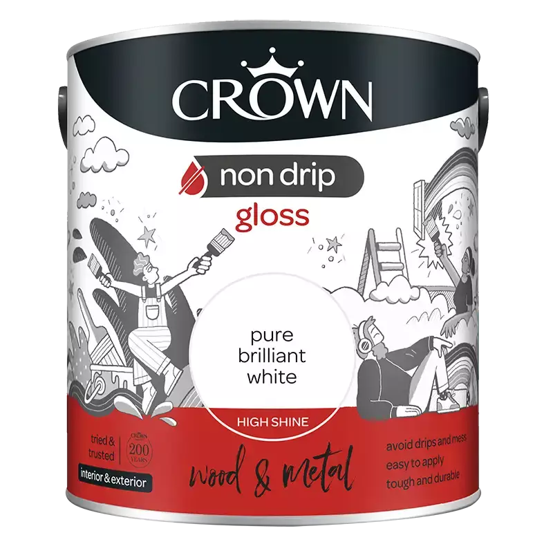 Crown Non Drip Gloss Paint - Brilliant White - 2.5L