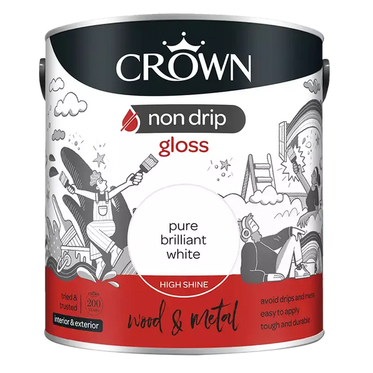 Peinture laque Crown sans coulure – Blanc éclatant – 2,5 L