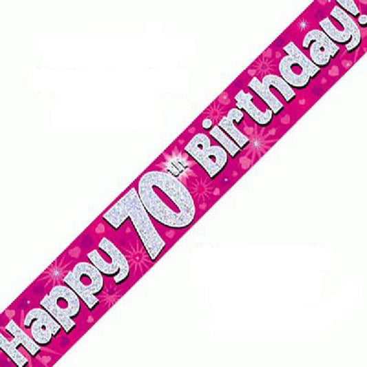 Happy 70th Birthday Pink Holographic Banner