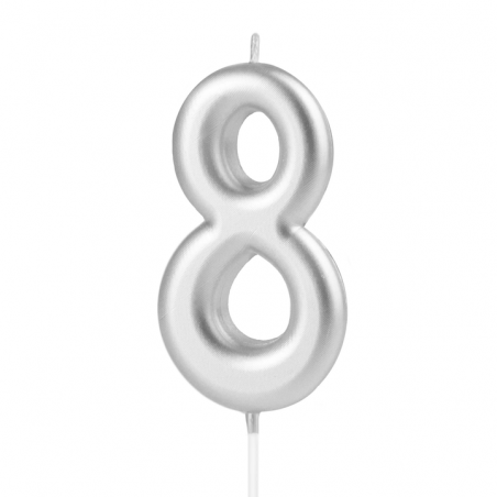 SILVER NUMBERS BIRTHDAY CANDLES NUMBER 8