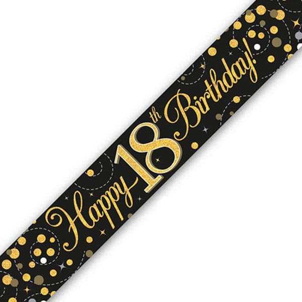 Bannière en aluminium pour 18e anniversaire scintillant noir et or 2,7 m