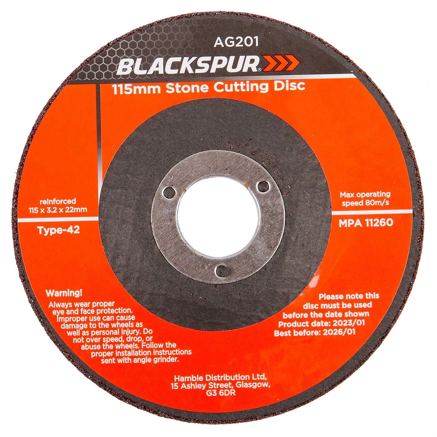 Disque à tronçonner la pierre Blackspur - 115 mm x 3,2 mm (4,5 po)