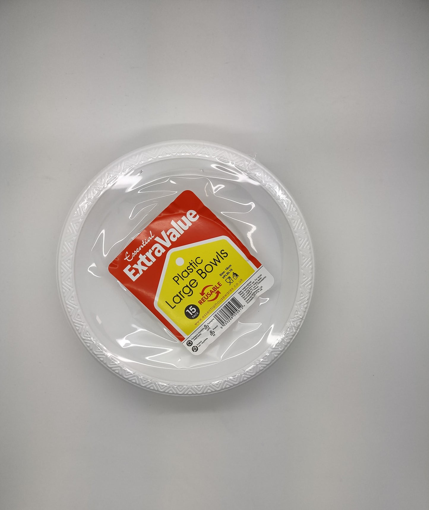 Extra Value PLASTIC WHITE LARGE BOWLS PK15