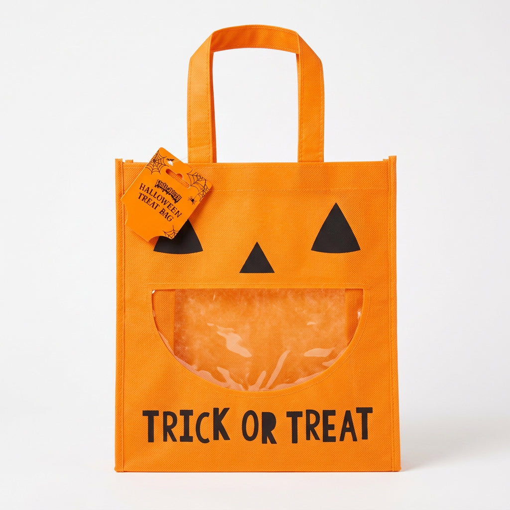 HALLOWEEN PE WINDOW TREAT BAG BLACK/ORANGE