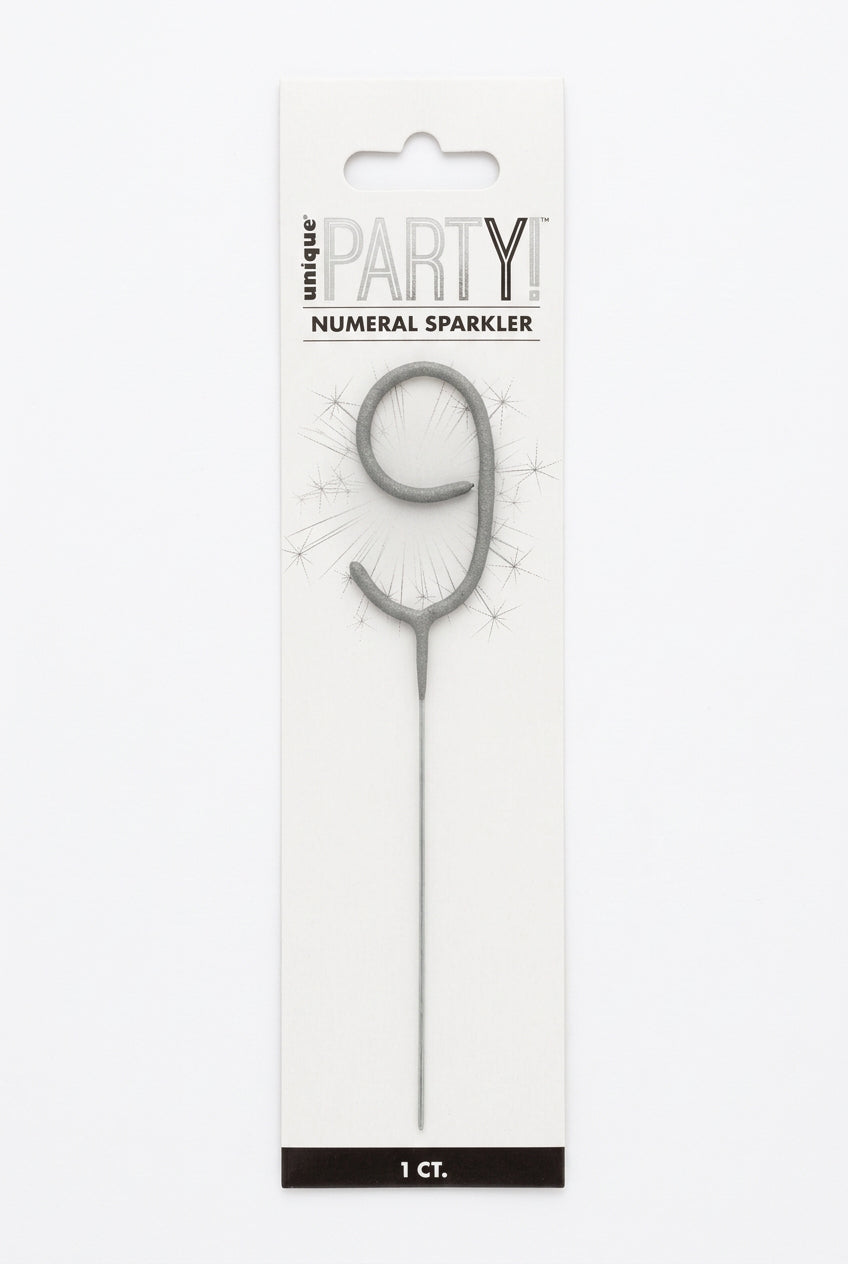 UNIQUE PARTY NUMERAL SPARKLER 9 SILVER