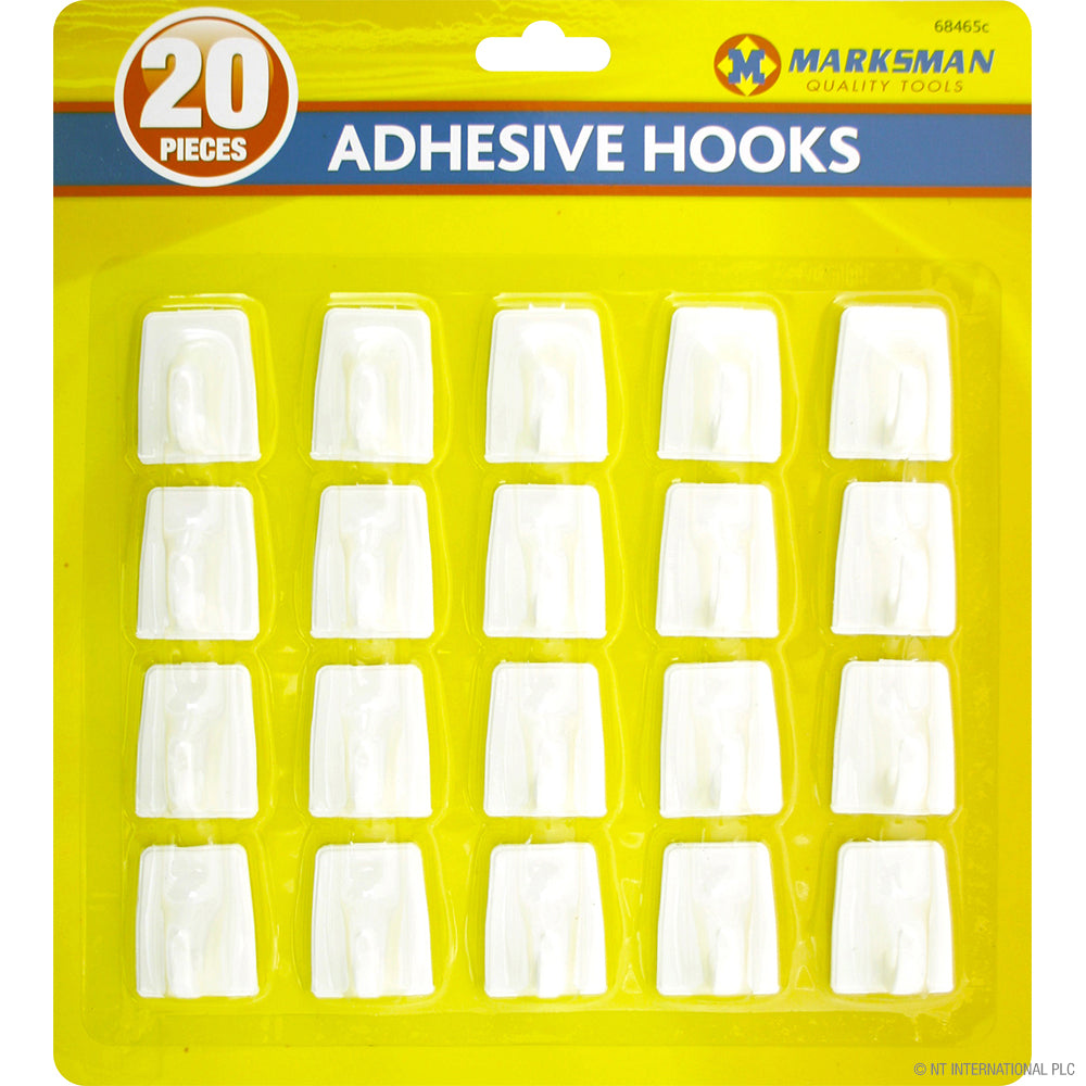 20pc Self Adhesive Hooks in Elegant White Finish