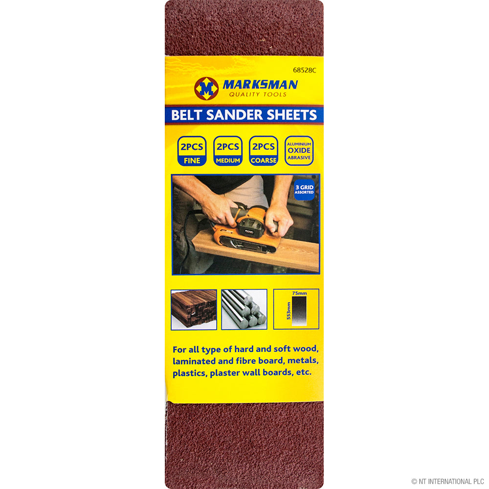 Premium Assorted Belt Sander Sheets - 6pc Set (75 x 553mm) for Precision Sanding