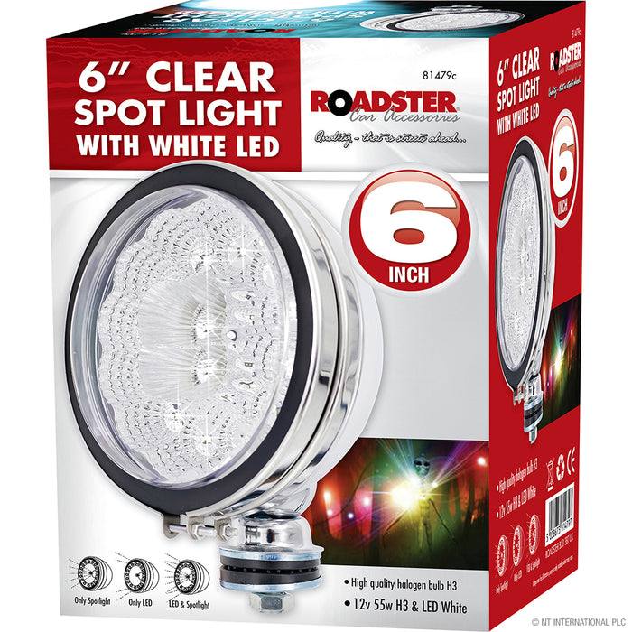 6 Clear LED Car Spot Lights - 12v H3 55w