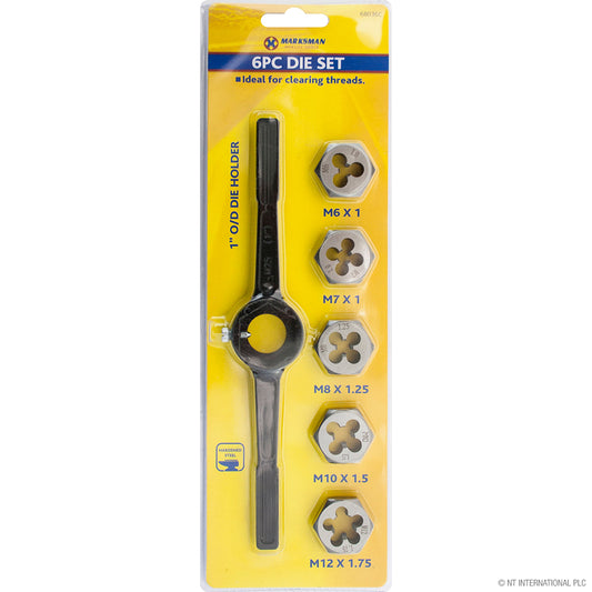 6pc 1" Die Set with Sturdy Holder