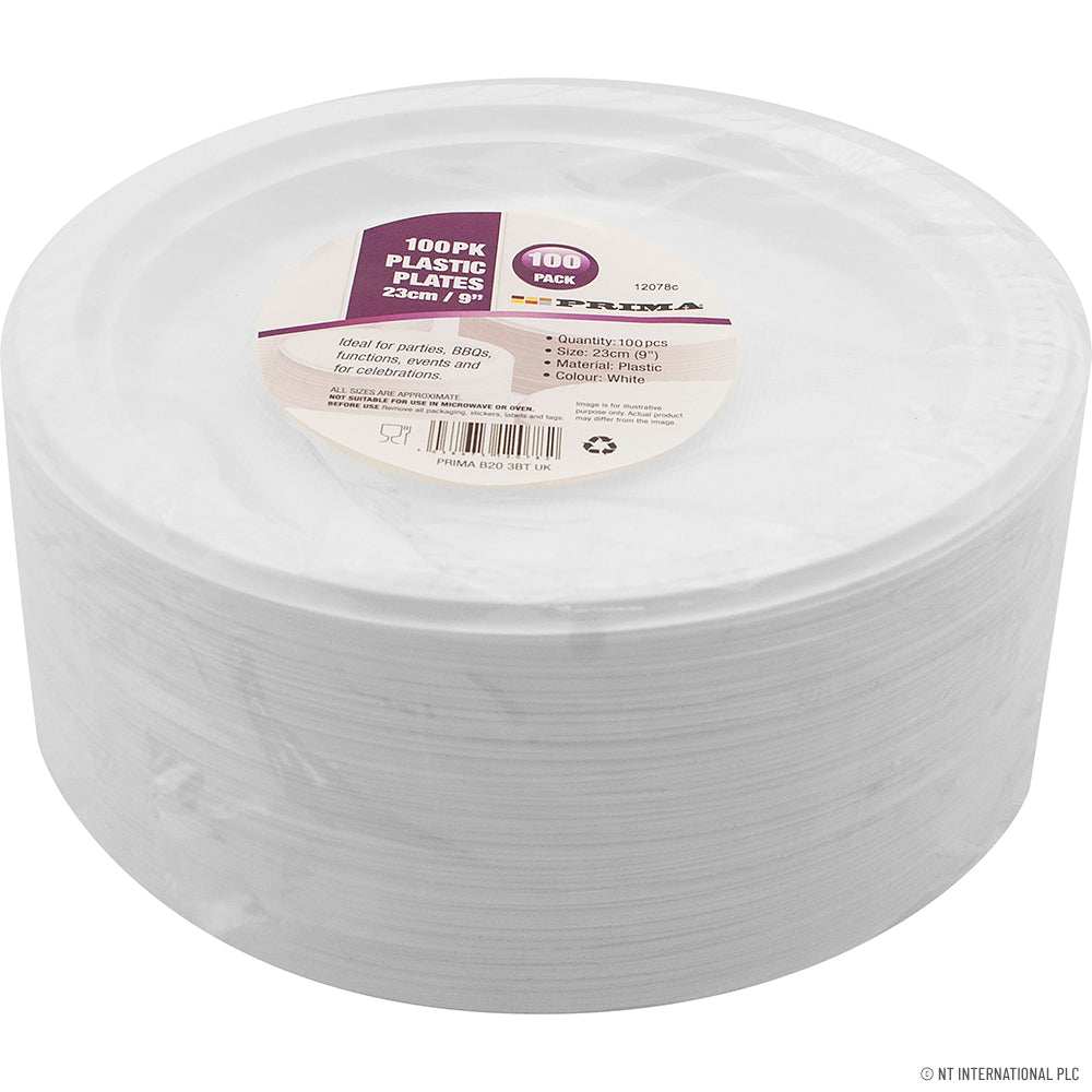 Assiettes en plastique de qualité supérieure, paquet de 100, 23 cm – Lot économique pour événements et services de traiteur