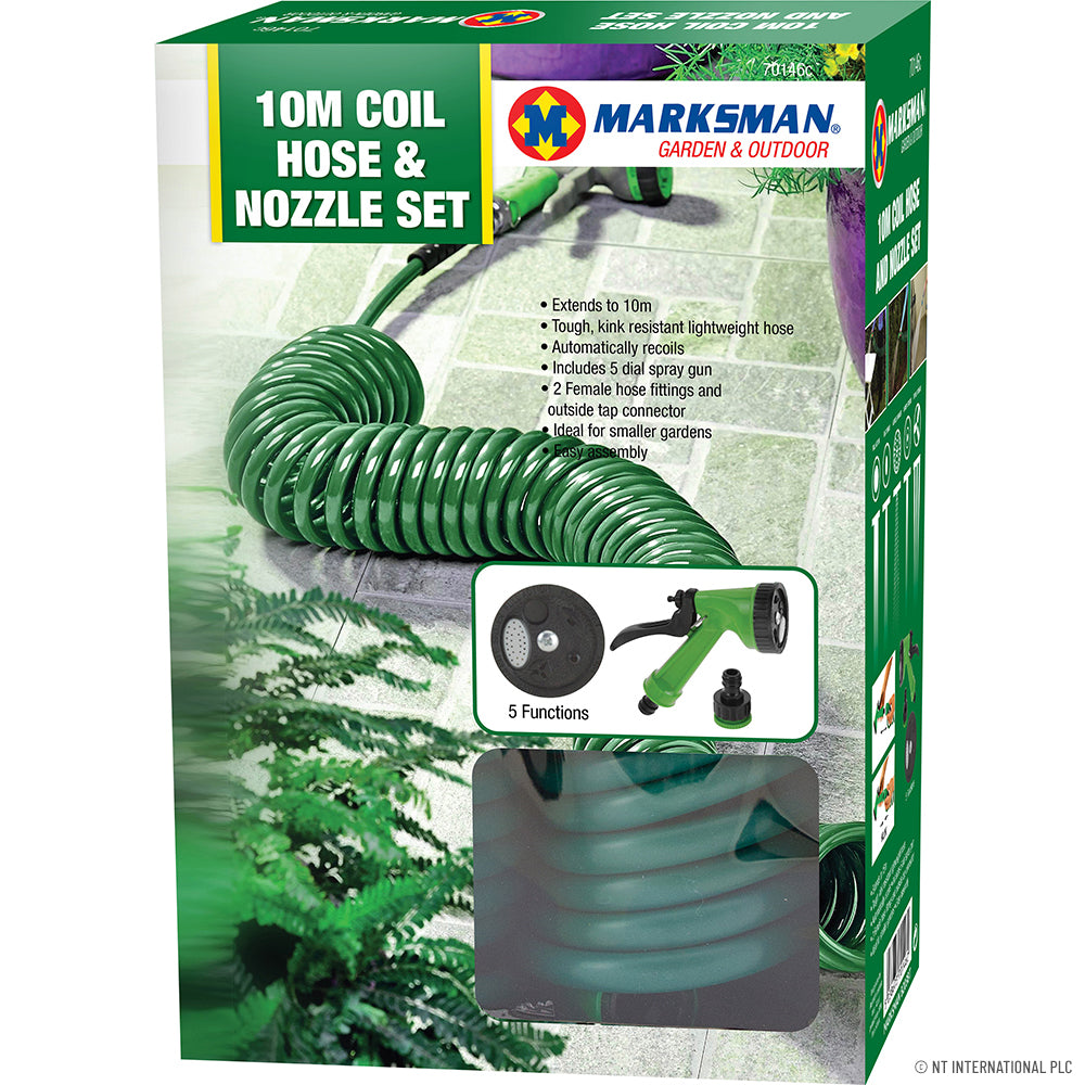 10m Coil Hose Pipe & Nozzle Set Flexible Garden Watering Solution