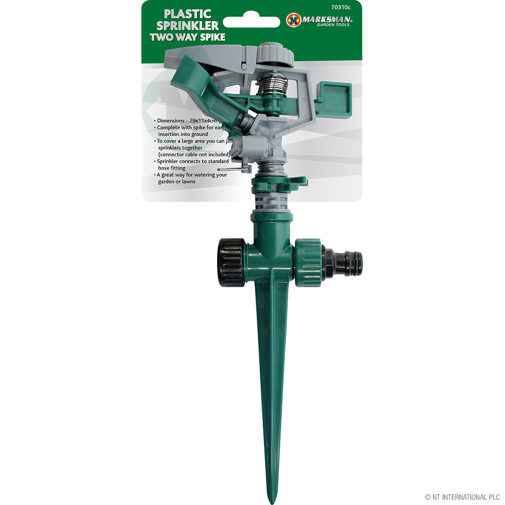 2 Way Sprinkler on Spike - Plastic Adjustable Watering System for Garden and Lawn