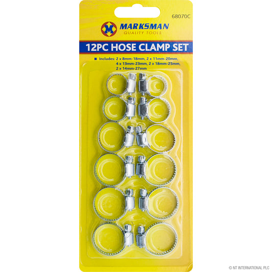 Versatile 12pc Hose Clamp Set - Durable Assorted Sizes for Secure and Reliable Hose Fastening