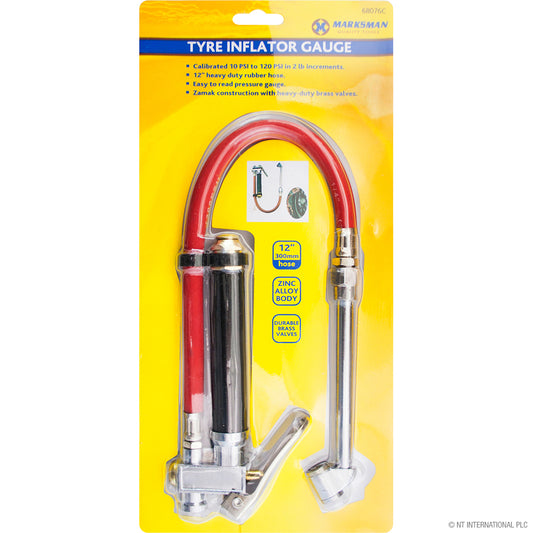 Precision Tire Inflator Gauge with 12" Rubber Hose - Ensure Optimal Tire Pressure!