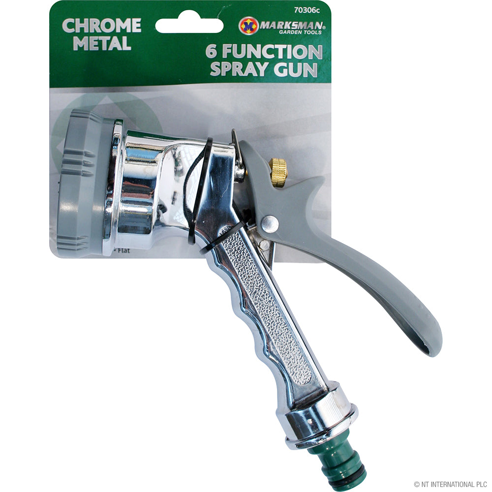 Pistolet d'arrosage métallique chromé 6 fonctions Buse haute pression pour un arrosage polyvalent