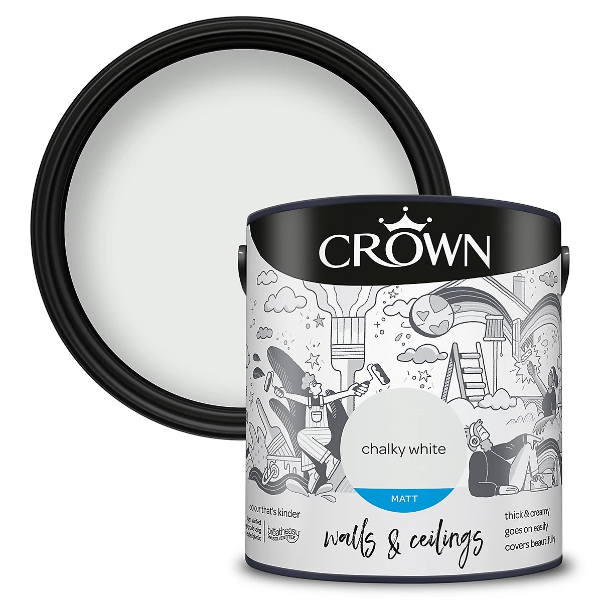 Peinture émulsion mate Crown Murs & Plafonds Blanc craie - 2,5L