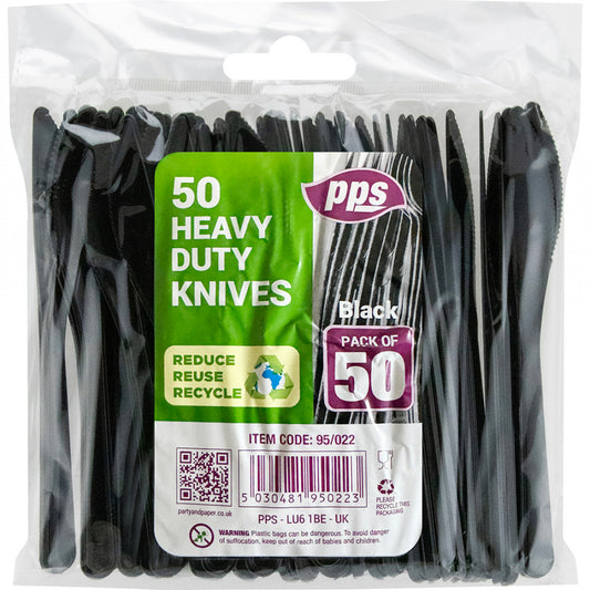 Couverts en plastique résistants Couteaux noirs 50 pièces
