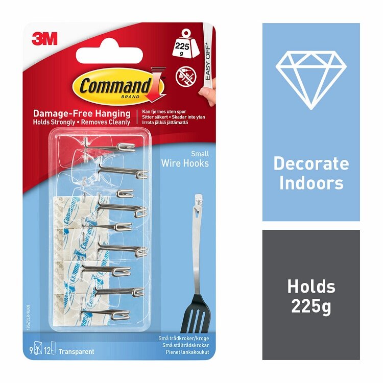 Crochets Command transparents avec languettes transparentes – Paquet de 9 – 17067CLR-9