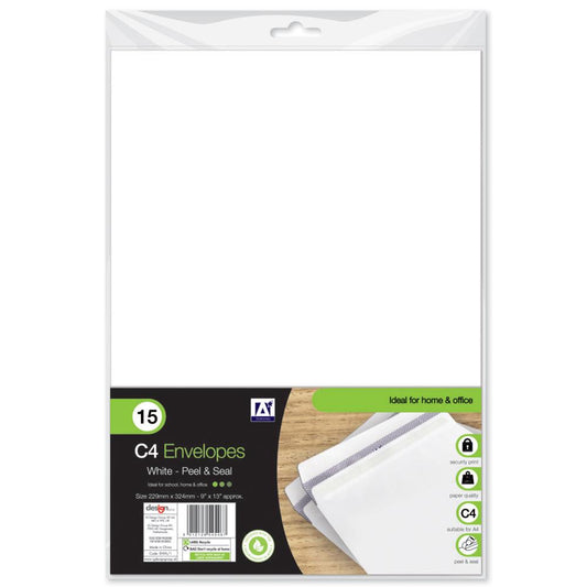 15PK C4 White Envelopes Peel&Seal size 229mmx324mm 9"x13" Approx.