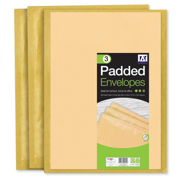 3PK SIZE K Brown Padded Envelopes