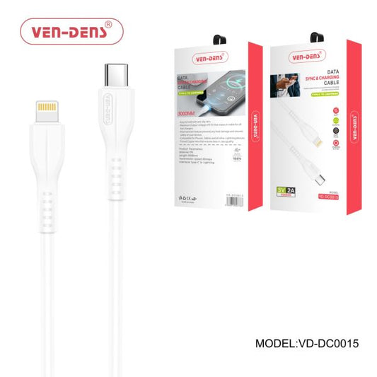 Ven-Dens Type C To Lightning Charging Cable 2A White 3M, 1pc