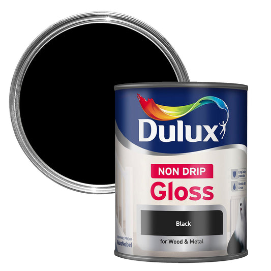 Peinture laque brillante noire anti-goutte métal et bois Dulux, 750 ml
