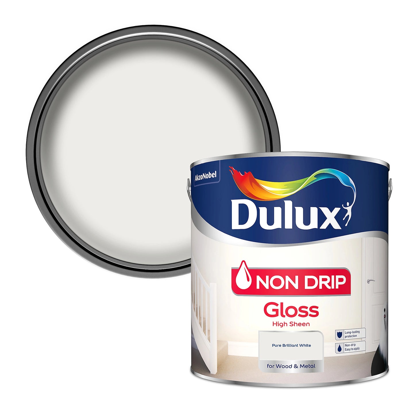 Peinture brillante Dulux Non-drip Pure brilliant white pour boiseries, 2,5 L