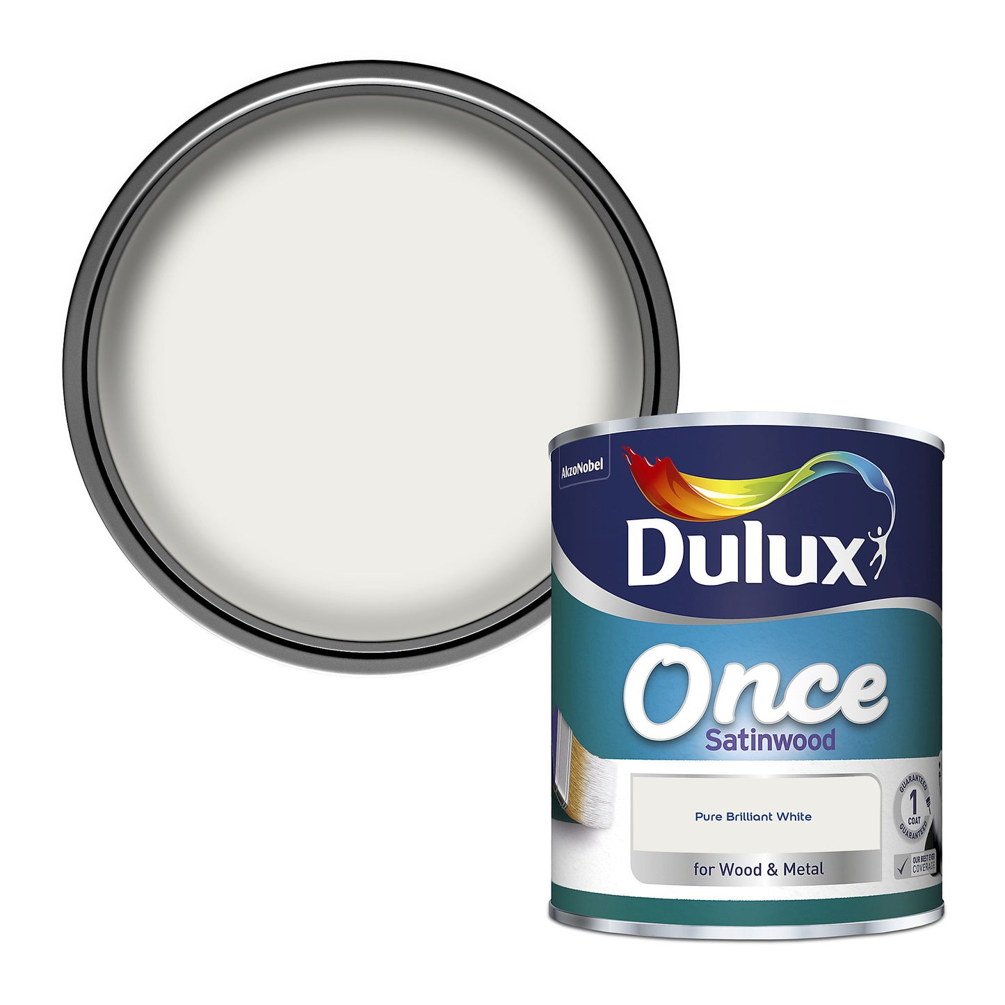 Dulux Once Peinture satinée Pureté éclatante blanc pour métaux et bois, 750 ml