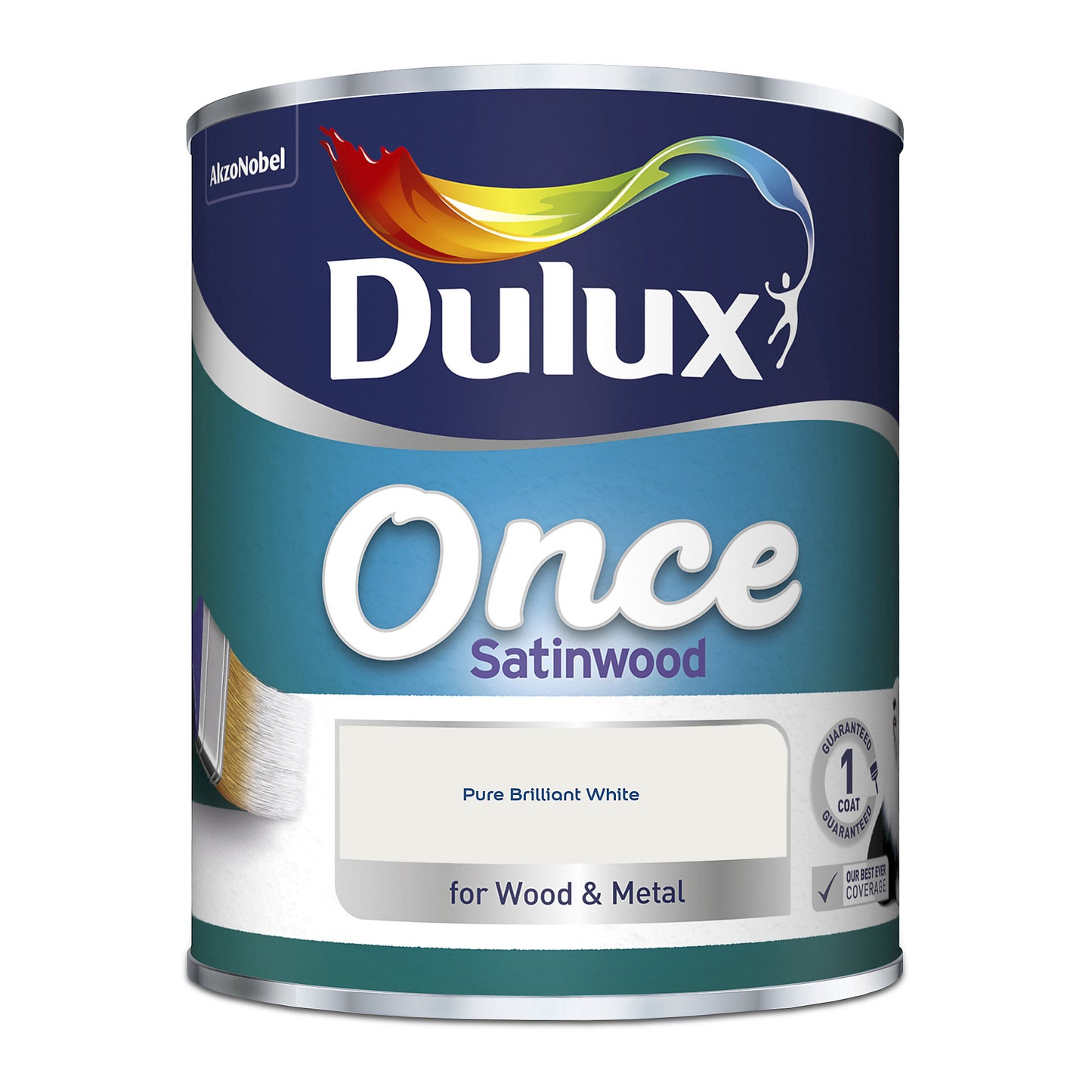 Dulux Once Peinture satinée Pureté éclatante blanc pour métaux et bois, 750 ml