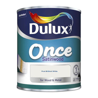 Dulux Once Peinture satinée Pureté éclatante blanc pour métaux et bois, 750 ml