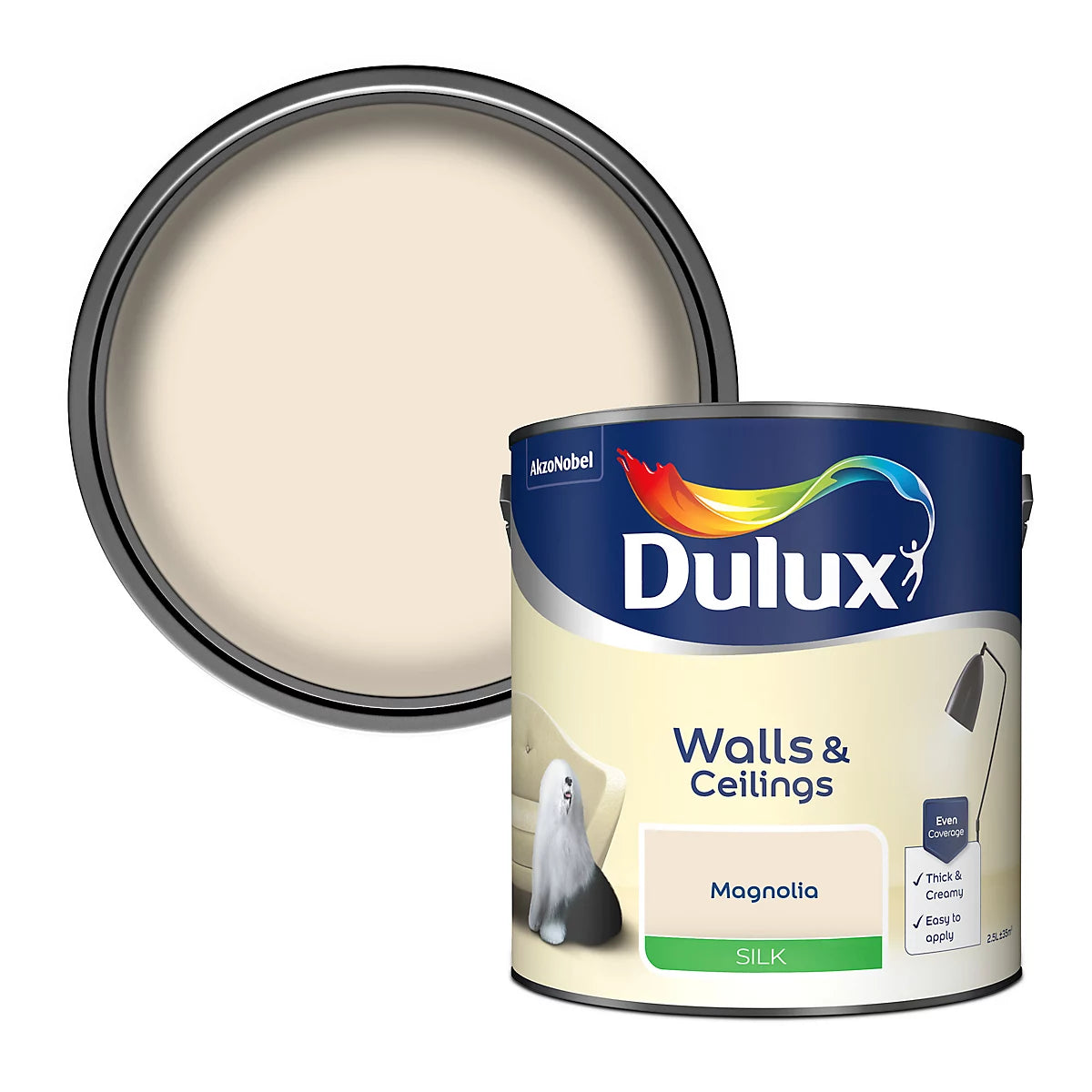 Peinture à émulsion Dulux Murs et plafonds Magnolie satinée, 2,5L