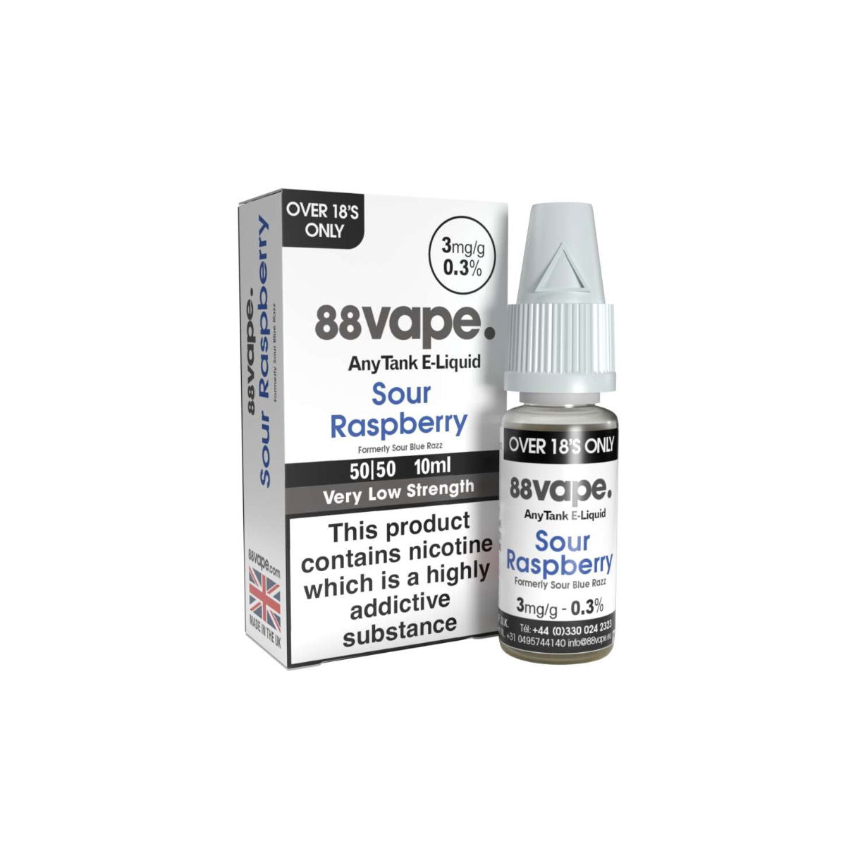 88Vape Any tank Sour Raspberry 3mg E-Liquid - 10ml Bottle