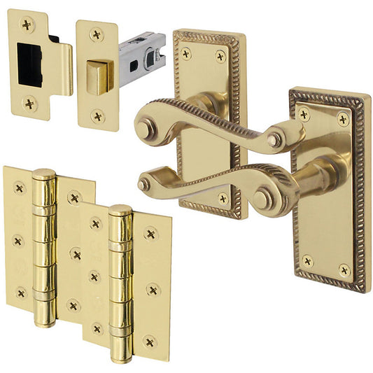 4" door kit Georgian latch brass