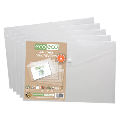 Eco Pack 5 Portefeuilles à Bouton-Pression A4 50% Recyclés