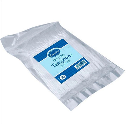 Essential Heavy Duty Disposable Plastic Tea Spoons (Pack Of 50) Clear