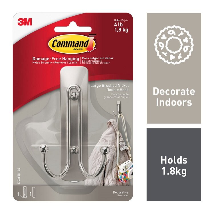 Crochet double Command nickel brossé grand format 17036BN