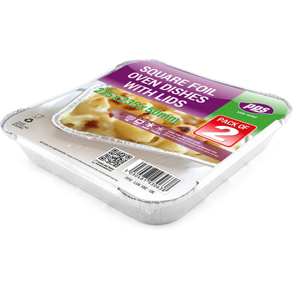 Plats de cuisson en aluminium avec couvercles carrés 235x235x58mm 2 pièces