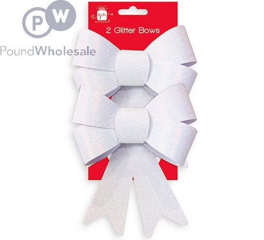 2 glitter bows white