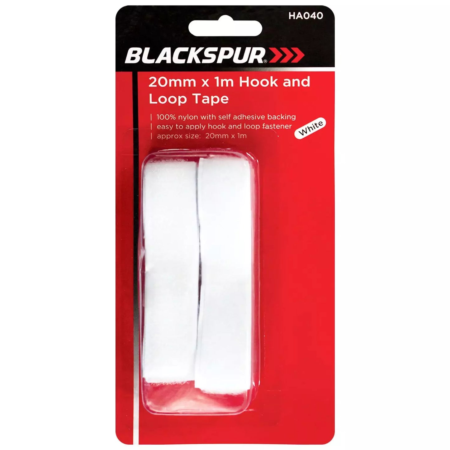 Blackspur Self Adhesive Hook & Loop Tape, 20mm x 1m - White