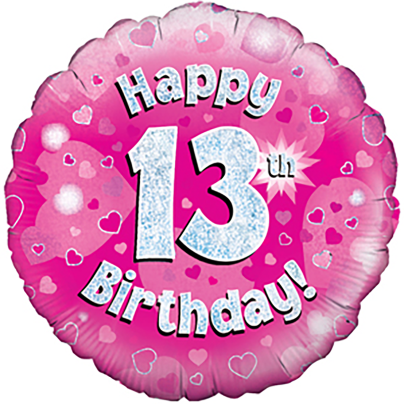 Oaktree Happy 13th Birthday Pink Holographic 18" Balloon