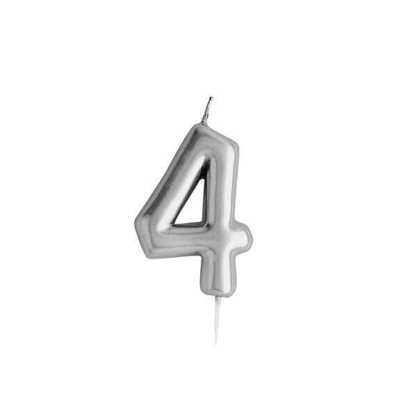 BIRTHDAY CANDLE NUMBER 4 SILVER SMALL