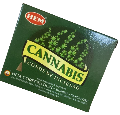Bâtonnets d'encens Hem (Paquet unique, Parfum Cannabis, 10 bâtonnets et un brûleur en métal)
