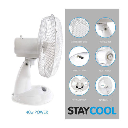 StayCool 12'' (30cm) Desk Fan - White