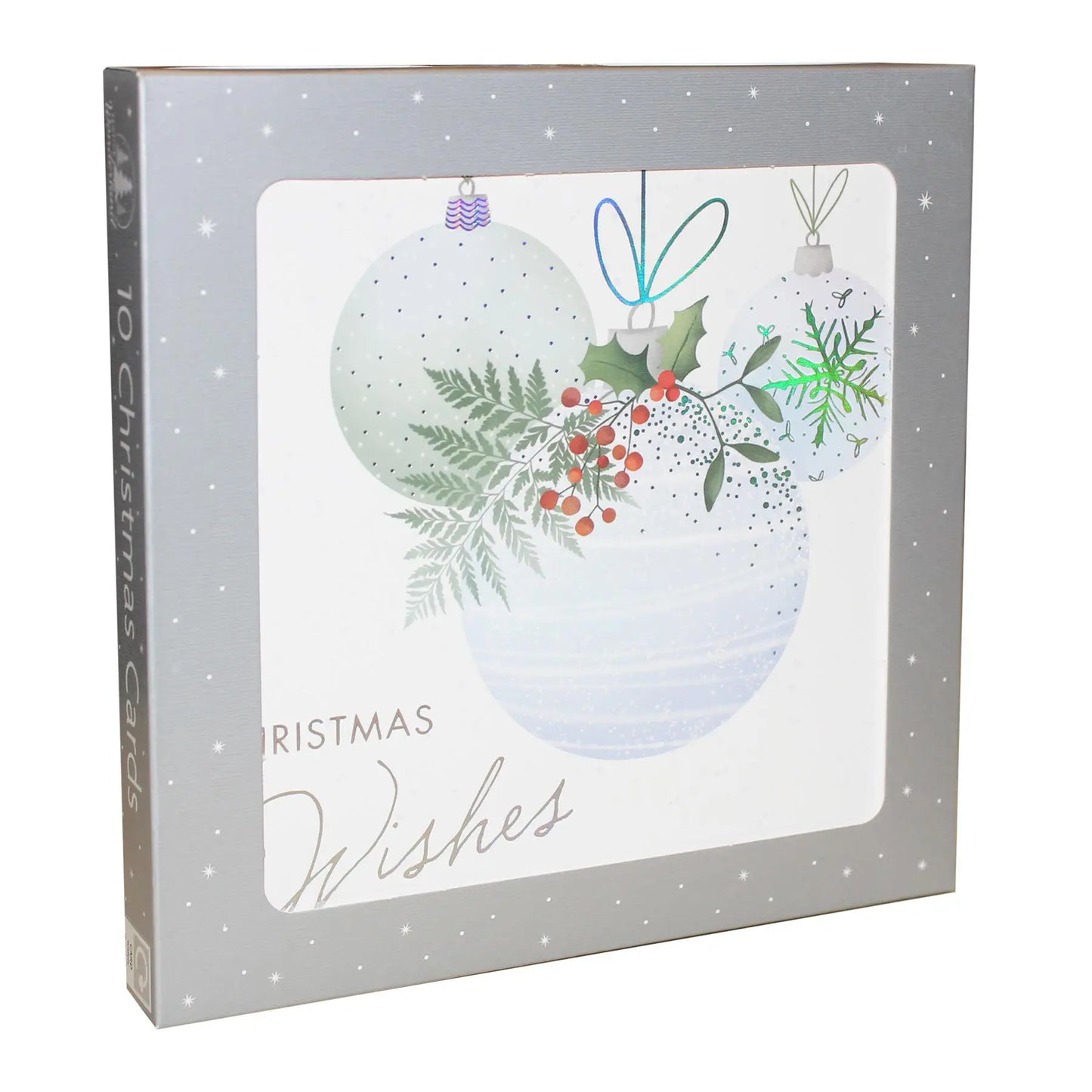 Pack of 10 Christmas Cards Square 14cm x 14cm with Envelopes – Tree / Baubles